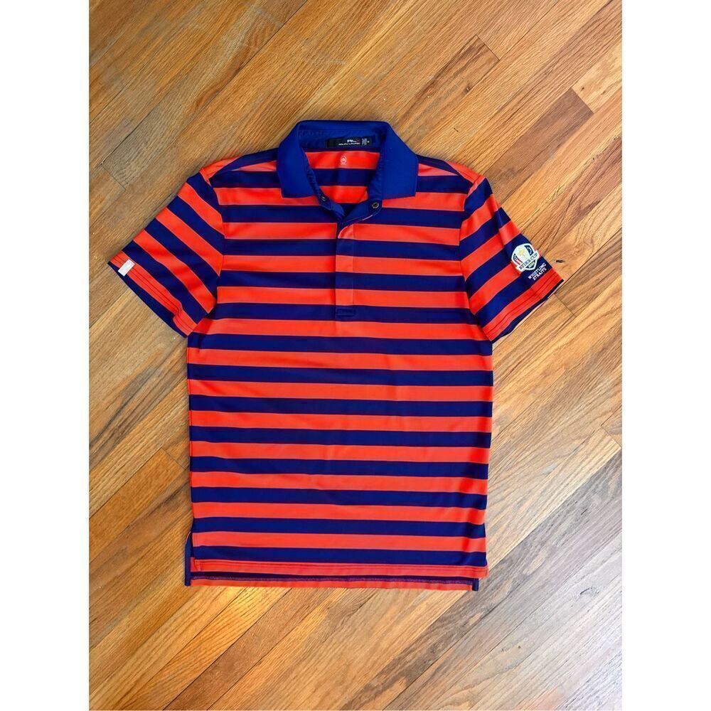 Ralph Lauren Sport Mens Blue Orange Short Sleeve Golf Striped Polo Shirt Medium